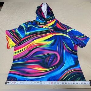 Multicolor Abstract Pullover Hoodie Short Sleeve Polyester 2XL Women's